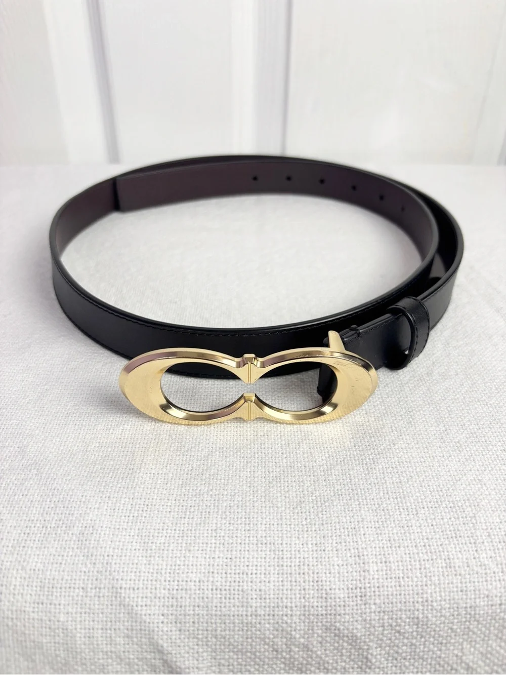 Coach Signature Buckle Belt 25mm Size Large Good Condition Black & Gold Leather